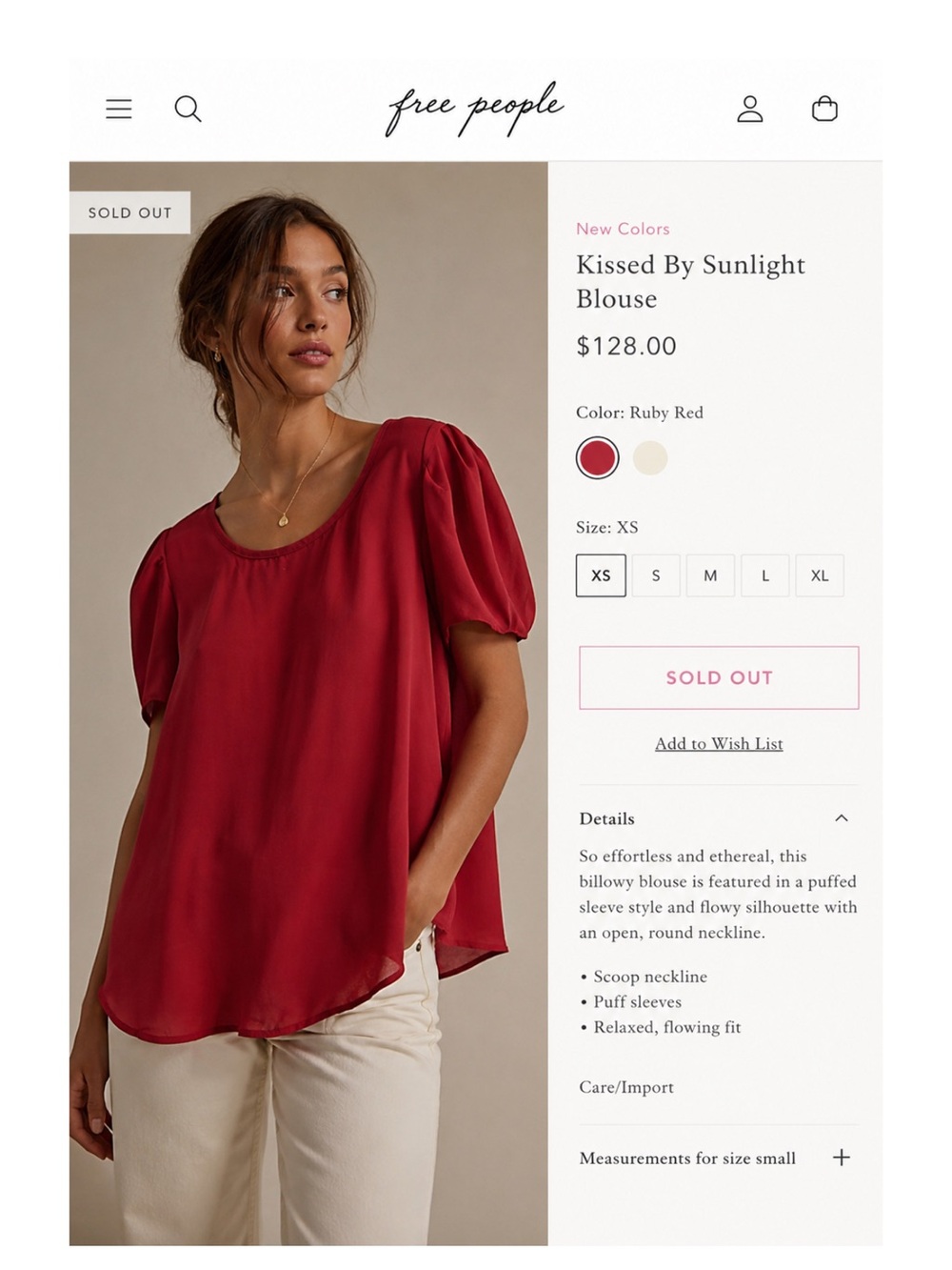 Free People Kissed By Sunlight Blouse - Ruby Red